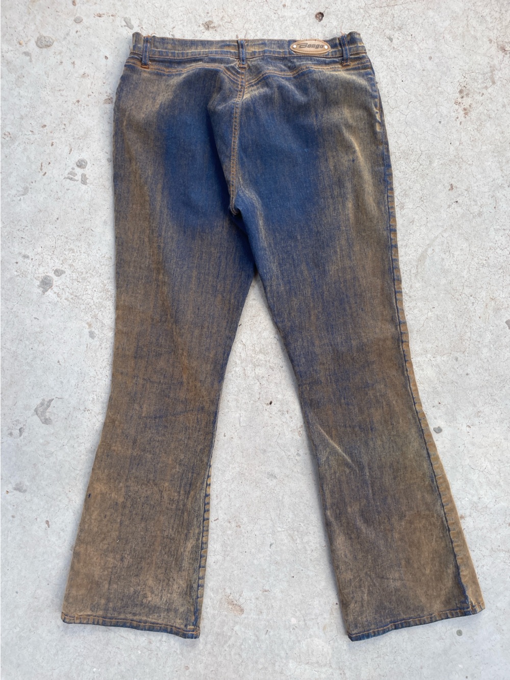 Bongo RARE Vintage Y2K Mud Wash Flocked Western Low Rise Flare Jeans - Picture 5 of 5